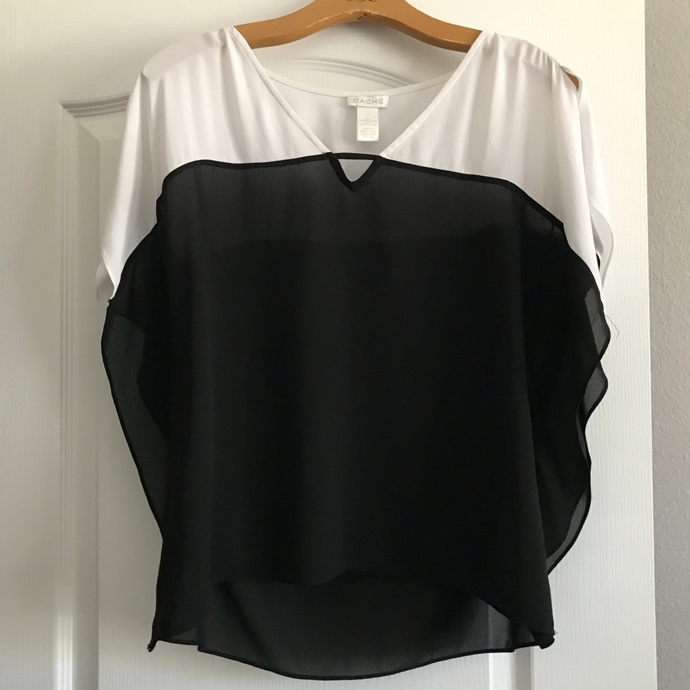 CACHE sheer black and white flowy top